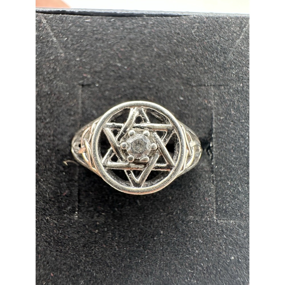 Sterling Silver Hexagram / Celtic Knot Ring with Crystal Center